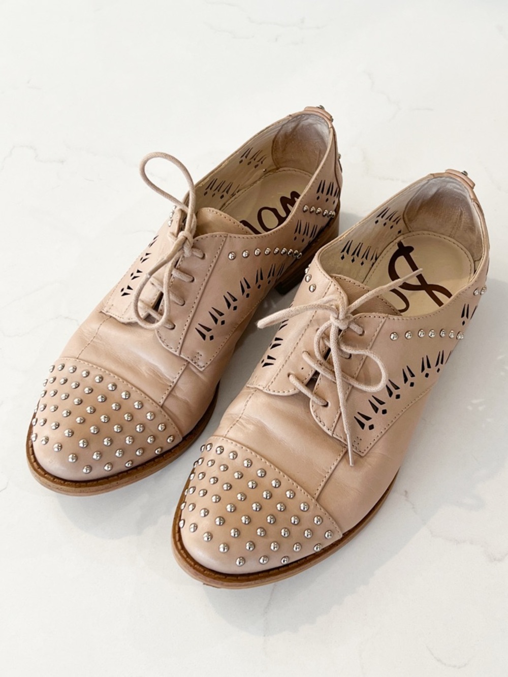Women’s Sam Edelman Jayna Studded Oxfords, Tan Color, Size 6